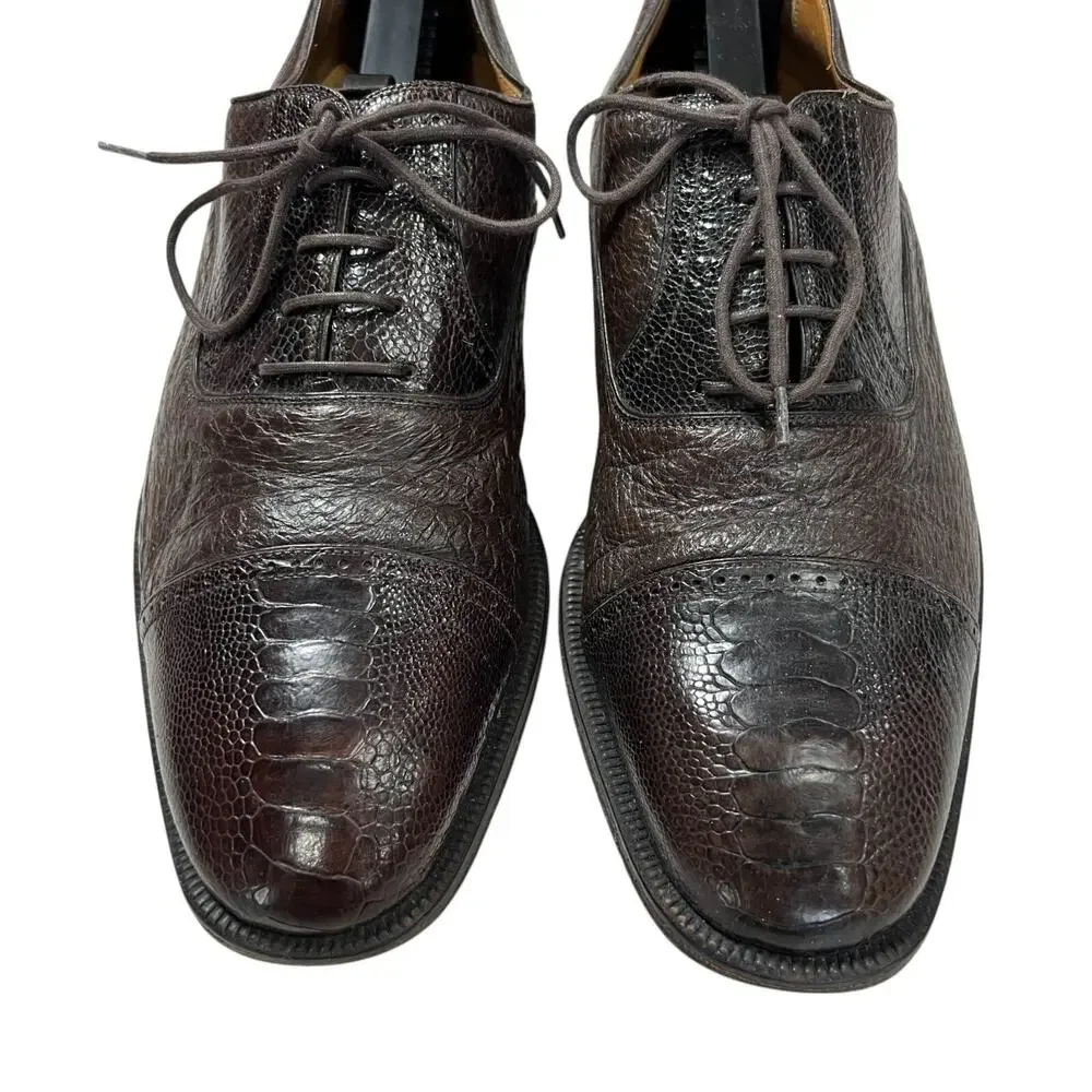 Magnanni 8761 Brown Ostrich Leather Oxford Dress Shoes MENS 42 US 9 Lace Up